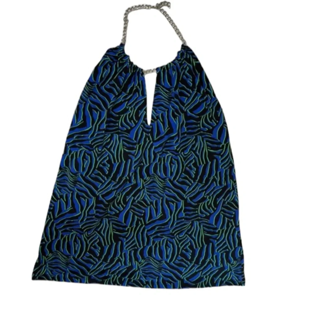 Micheal Kors  size medium blue animal print chain print halter top stretch NWT